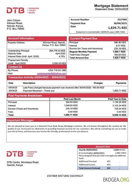 Kenya Diamond Trust Bank Kenya relevé hypothécaire Modèle Word et PDF